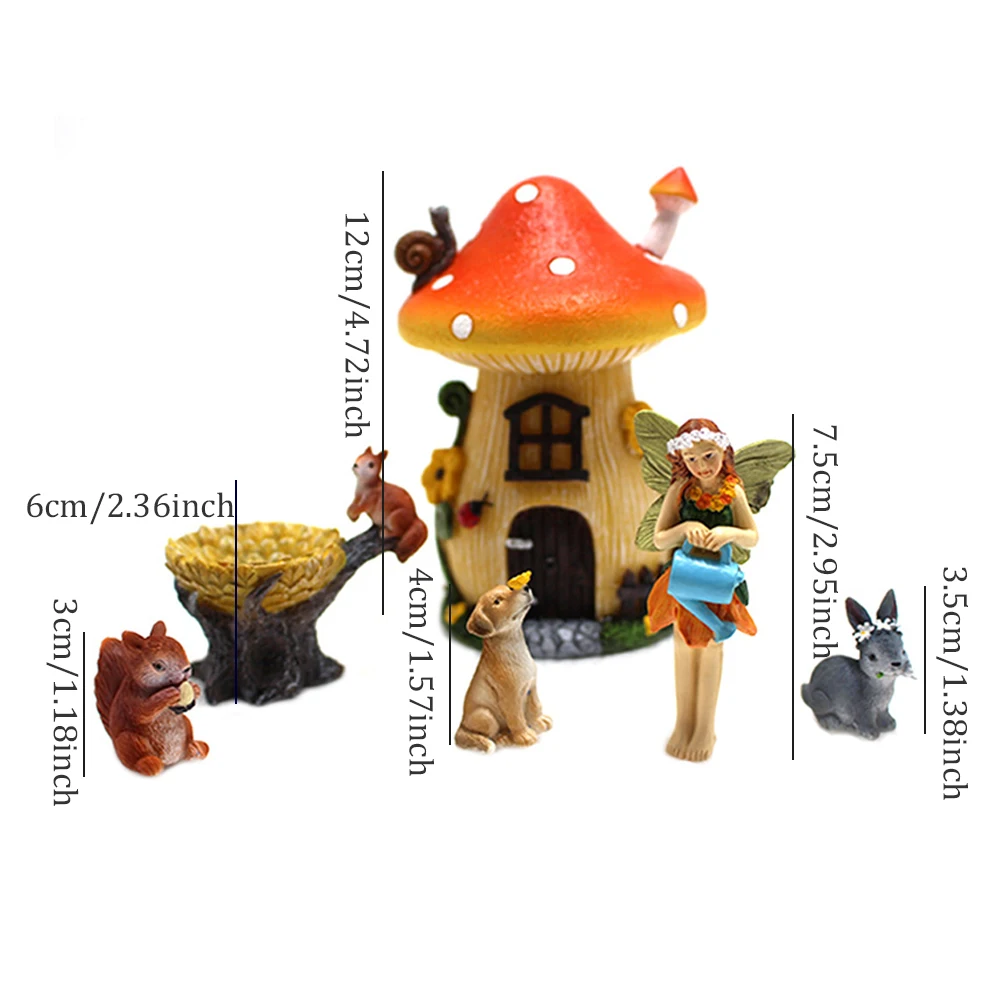 

Mushroom House Statue Set Flower Pot Decoration Fairy Tale Garden Miniature Resin Ornament Kit Micro Landscape Decor Accessories
