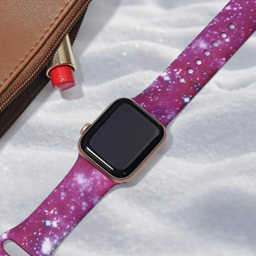 Ленты с цветами для Apple Watch 38 мм 40 мм 42 мм 44 мм, леопардовые силиконовые Печатные Сменные браслеты для iWatch серии 5 4 3 2