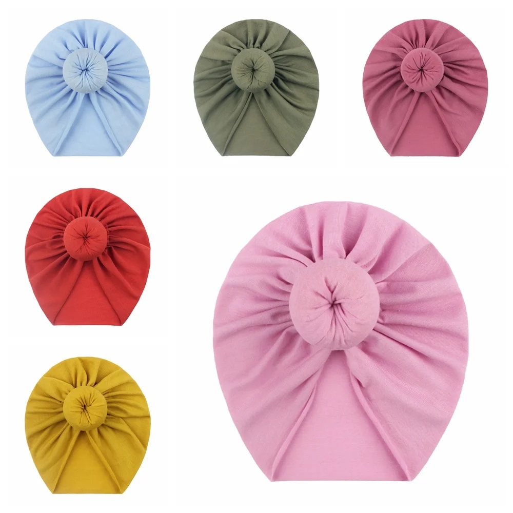 

Autumn and Winter Soft Comfortable Baby Turban Hat Solid Color Handmade Donut Infant Beanie Caps Kids Headwear Photography Props