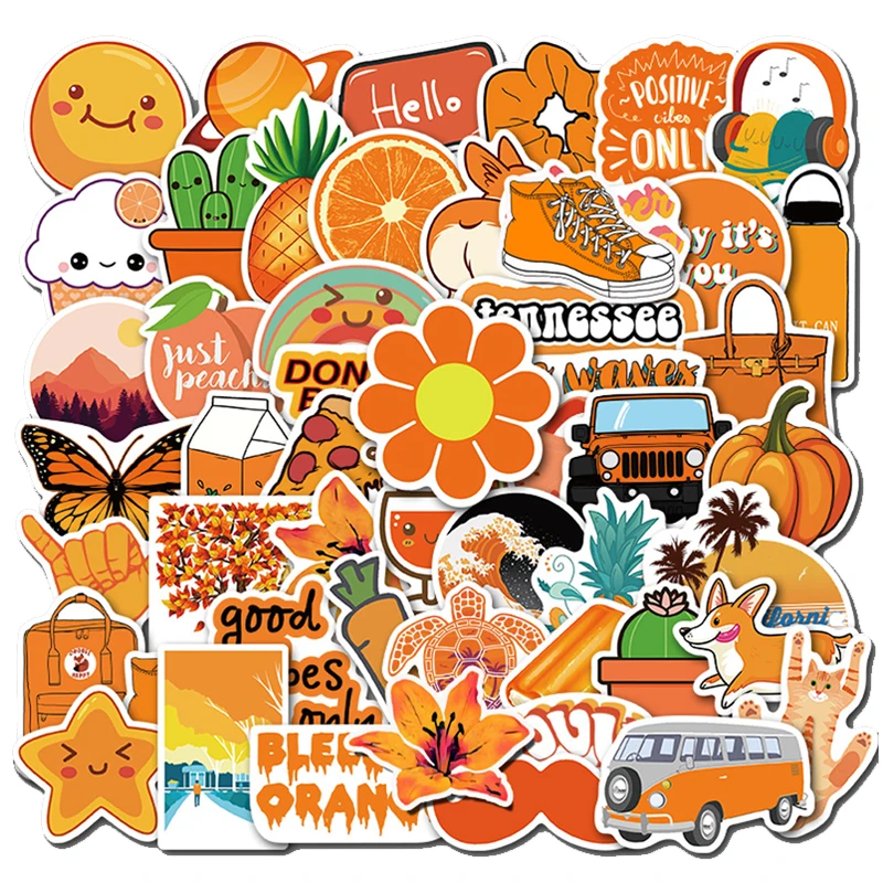 

10/50PCS/set Warm Orange Vsco Stickers Pizza Fruit Pegatina for Laptop Phone Skateboard Suitcase Girl Waterproof Decal Sticker