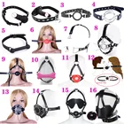 Кляп-шар с открытым ртом, уплотнительное кольцо, пробка для пениса с крючком для носа, повязка на глаза, намордник для раба, маска для головы, SM, секс-инструменты для флирта