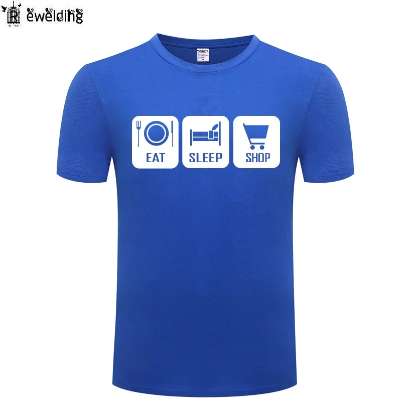 Футболка с принтом Eat Sleep Shop для мужчин и женщин Стильная хлопковая тенниска