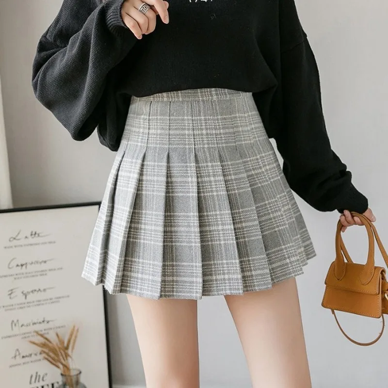 

Korean Clothes Plaid Skirt Fashion High Waist Skirt Style Plus Size Pleated Skirt Shorts Autumn Winter Skirts Women's Clothing