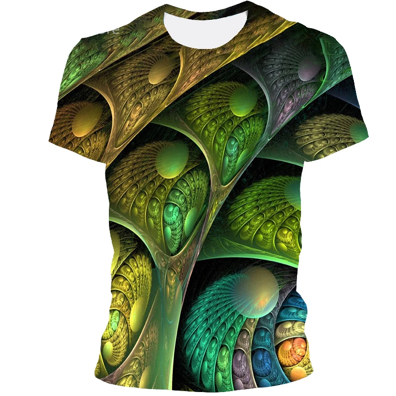 

2021 New 3D Printing T-shirt Striped Abstract Pattern T-shirt Men's Round Neck Fashion Chasing Color Short-sleeved T-shirt