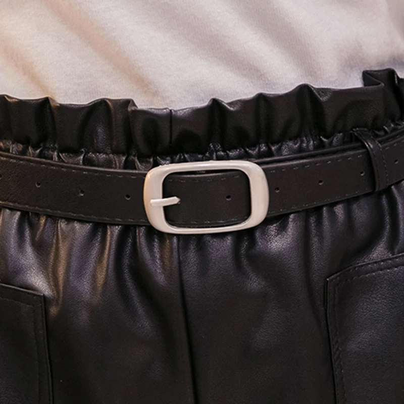 Женские байкерские шорты из ПУ кожи черные эластичные Широкие с высокой талией и