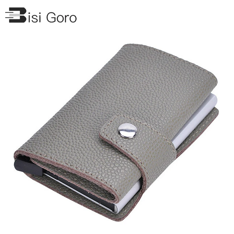 

BISI GORO/RFID мини тонкий карман женский бумажник с отделениями для карт из металла из натуральной кожи кошелек 2021 Футляр для карт, сумочка для де...
