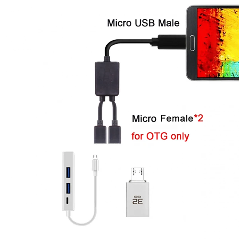 Micro-USB Женский концентратор с двумя портами к Мужской кабель для Lap Top PC & Mouse Flash Disk
