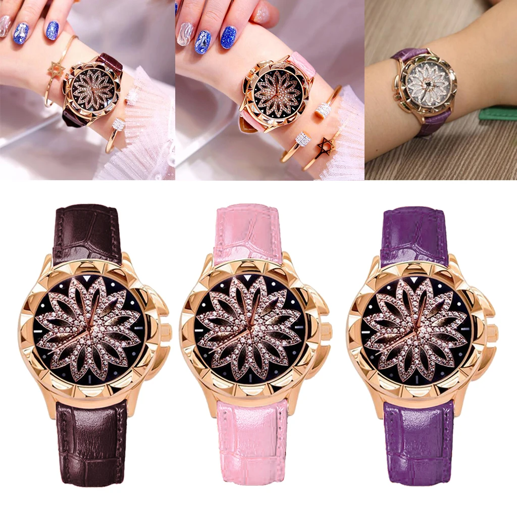 

Часы женские кварцевые с вращающимся браслетом и кристаллами