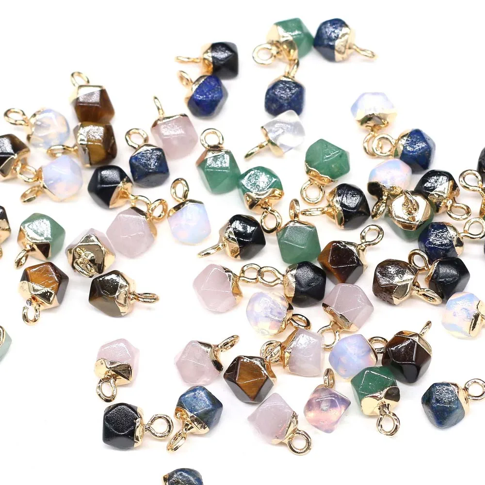 

Natural Stone Pendants Faceted Agates Tiger Eye Lapis Lazuli Rose Quartzs Stone Charms for Jewelry Making Necklace Bracelet DIY