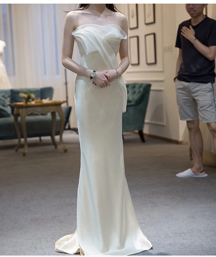 

2021 Атласное Вечернее Платье «лвори» от «Русалка без бретелек кружево Длинные Комбинезон с оборками и открытой спиной, Свадебная вечеринка ...