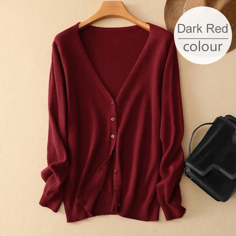 V-neck Red Однобортный Для женщин свитер вязаный тонкий кардиган с круглым вырезом с длинным рукавом женские кардиганы Демисезонный женские топы - Цвет: V-neck Red
