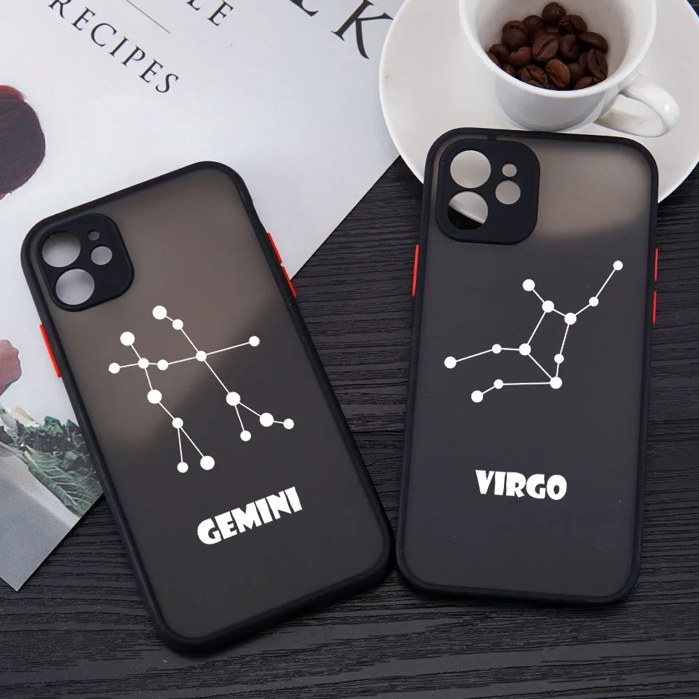 

Black Bumper Frame Twelve Constellations Pattern Phone Case for Apple iPhone 13 12 11 Pro Max XS XR 6s 7 8 Plus Mini Matte Cover