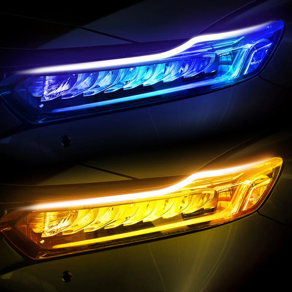 

2Pcs DRL LED Lights Car Daytime Running Flexible Waterproof Strip Auto Headlights White Turn Signal Yellow Brake Flow Lights 12V
