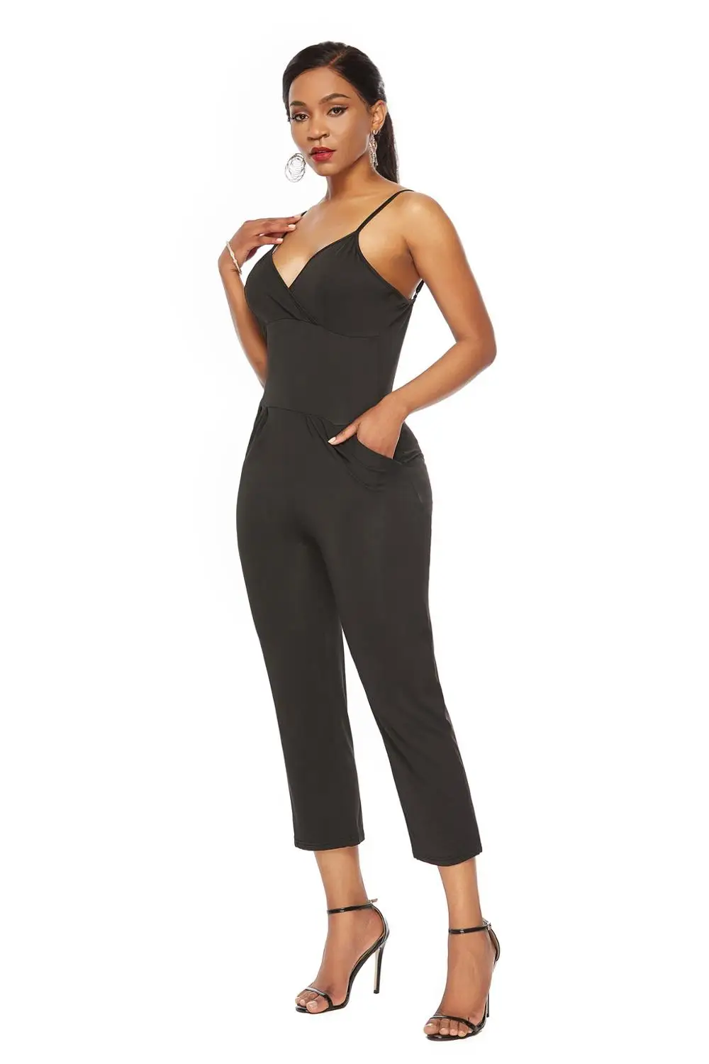 Женский офисный комбинезон без рукавов элегантный повседневный с карманами и