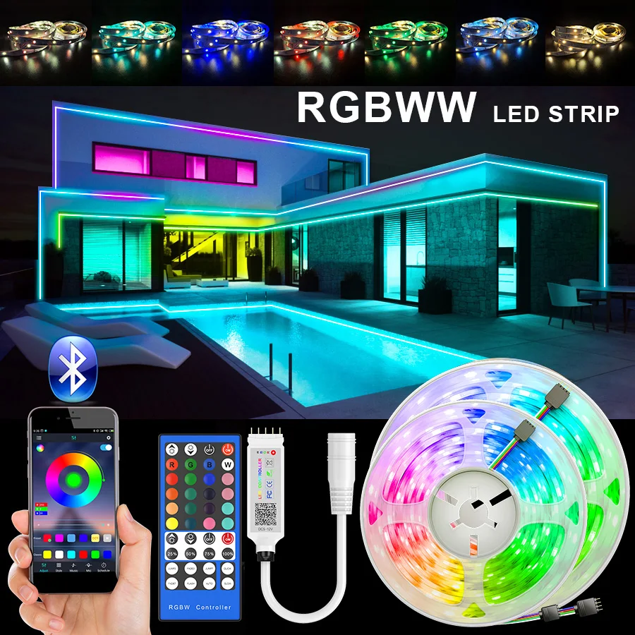 RGBWW Светодиодные ленты светильник SMD 5050 10 м 5 светодиодный с Водонепроницаемый DC12V