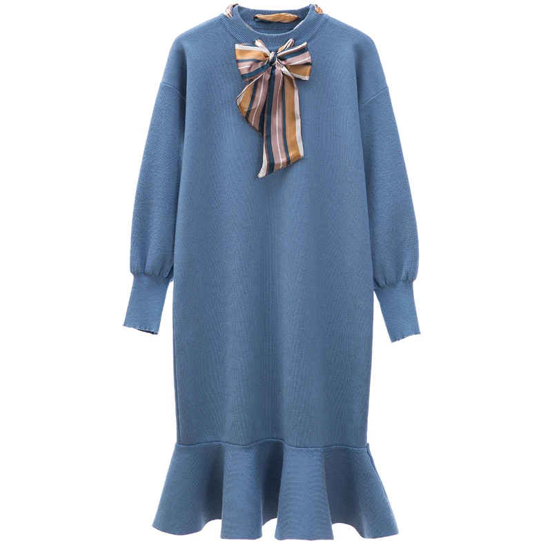 Женское Повседневное трикотажное платье свитер большие размеры Осень зима