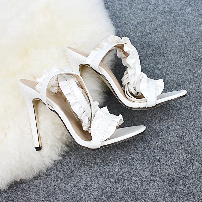 

Europe And America WOMEN'S Shoes Lotus Leaf Lace-up Women's Bandage Cloth High-Heel Thin Heeled Sandals