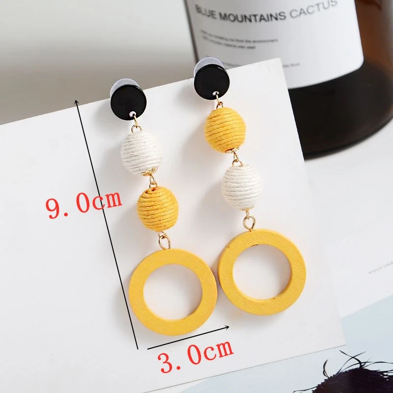 Новые поступления модные длинные деревянные круглые висячие серьги льняная