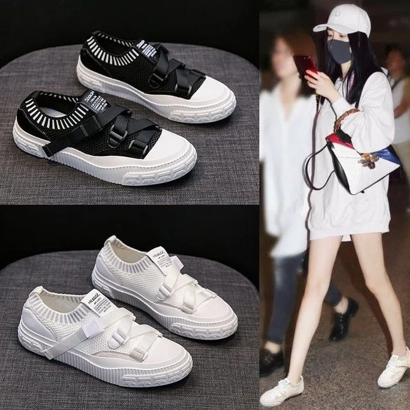 

2021 New Women Platform Chunky Sneakers White Female Flat Vulcanized Shoes Brand Designers Fashion Slip On Casual Mujer Zapatos