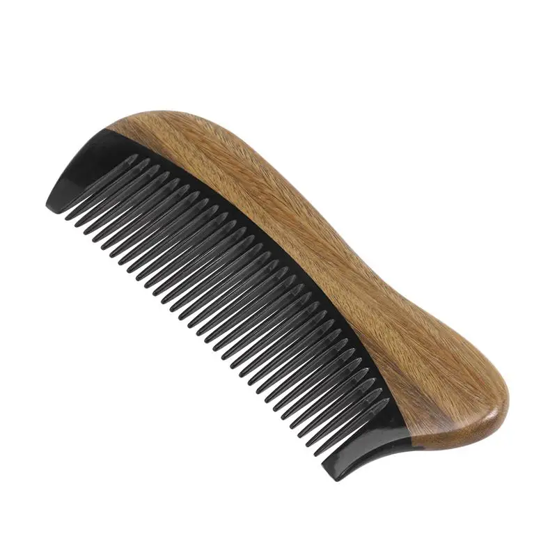 Зеленая расческа из сандалового дерева с натуральным рогом Массажная головка