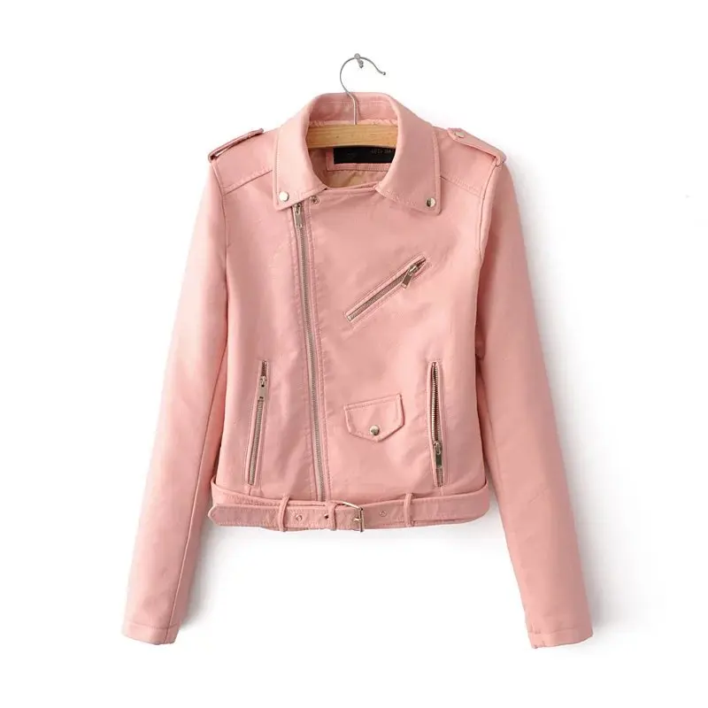 2020 Faux Leather Jacket Women Fashion PU Leather Lady Coat Jackets With Zipper Outerwear Long Sleeve V Neck Female Tops