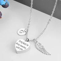 stainless steel cremation urn necklace angel wing charms 26 initial letter alphabet memorial keepsake pendant ash jewelry
