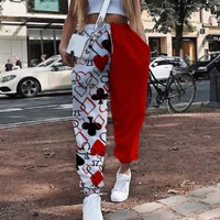 white red splicing poker print sweatpants women pants wide leg elastic waist streetwear casual joggers women spring plus size