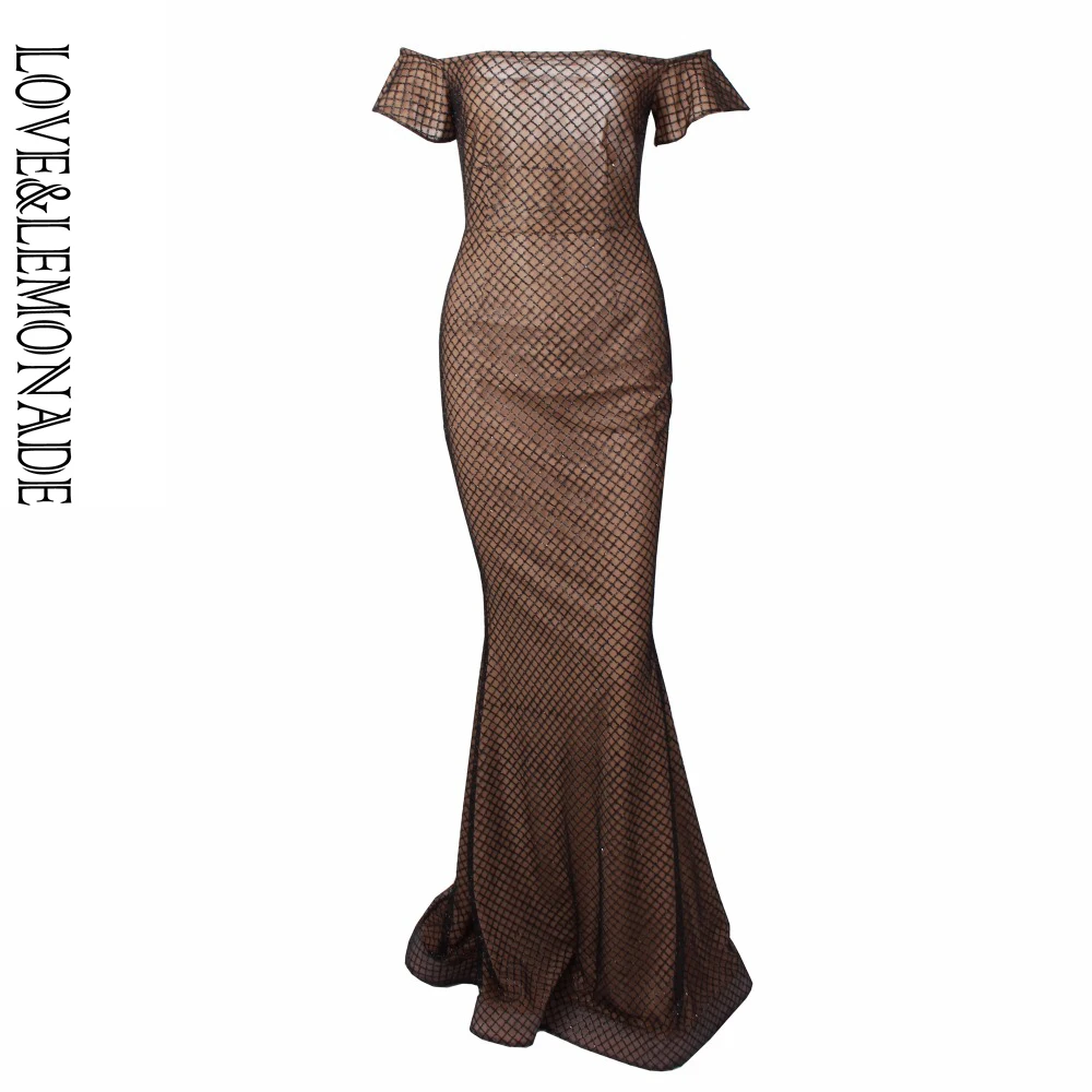 LOVE &amp LEMONADE Word Lead Black Plaid Bead Material Slim Long Dress LM0120 | Женская одежда