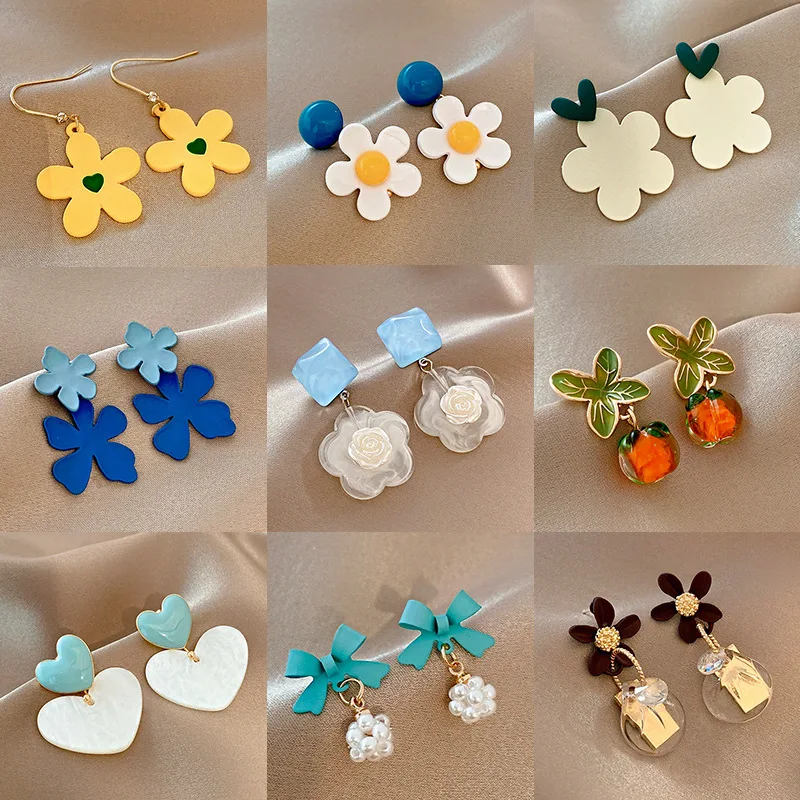 

Simple Fashion Ins Trendy Stud Earrings Colorful Summer Flowers Earrings Personality Forest Wholesale Ear Jewelry for Girls