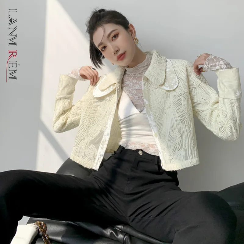 

Женская рубашка-поло LANMREM, бархатная рубашка с длинным рукавом и вышивкой «кроше», топ 2A7037