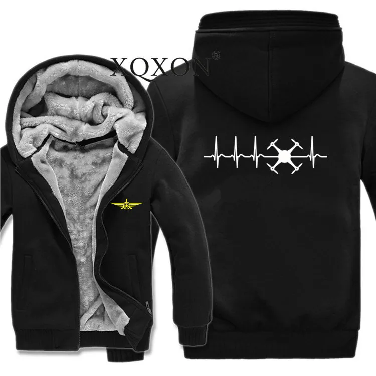 

XQXON- Evolution Ekg Heartbeat Drohne Drone Men Zipper Pilot Hoodies Sweatshirts Funny Man Coat Wool Liner Fleece Hoodies-J630