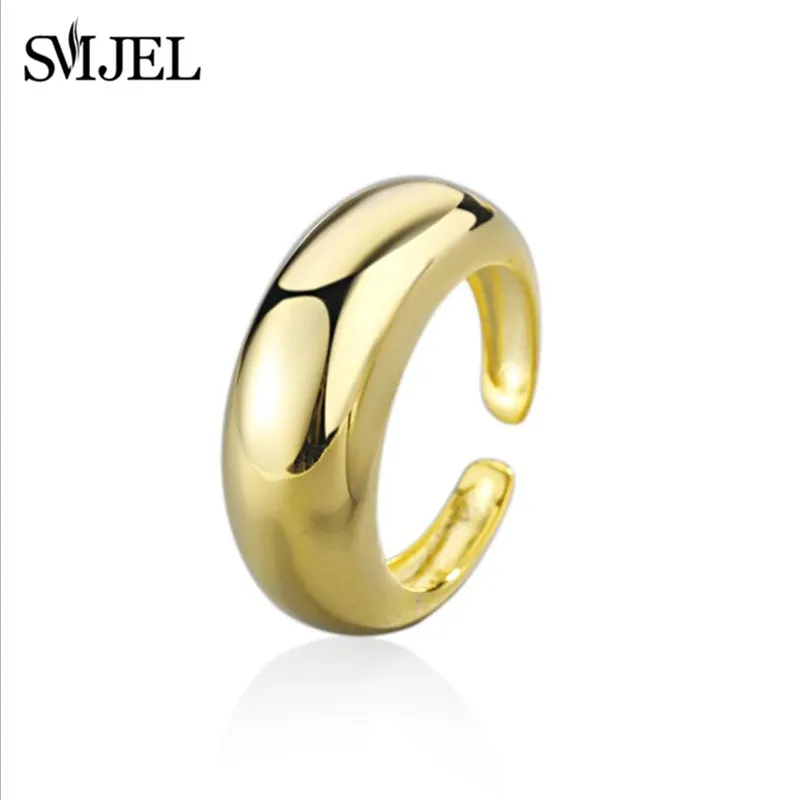 

SMJEL Simple Rings for Couples Silver Color Wedding Jewelry Geometric Bar Irregular Round Open Ring Party Gifts Wholesale