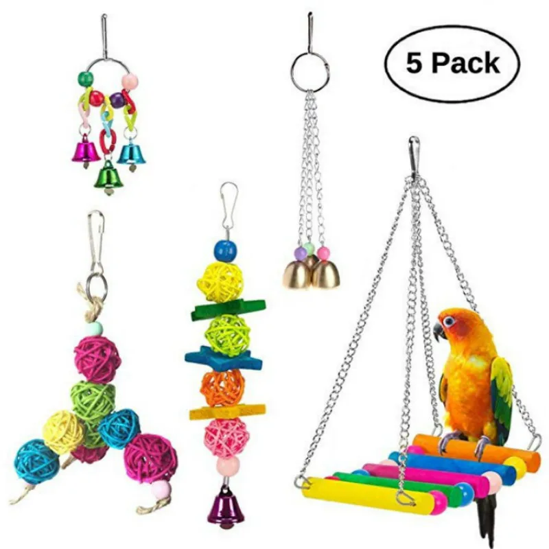 

Bird Parrot Bite Toy Swing Bell Bite String Vine Bal 5-Piece Set Pet Bird Toys