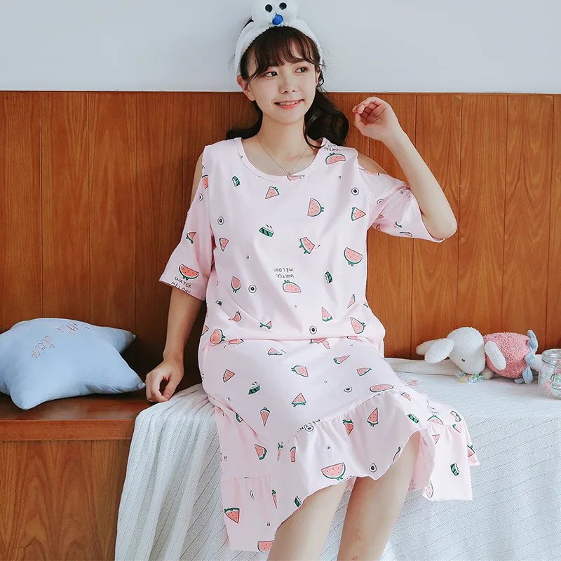 2020 летняя свободная Хлопковая женская ночная рубашка размера плюс средней длины