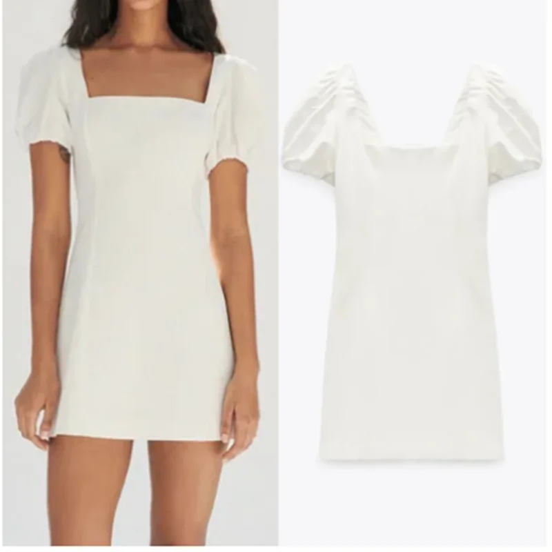 Женское короткое платье с открытой спиной Za белое элегантное коротким рукавом