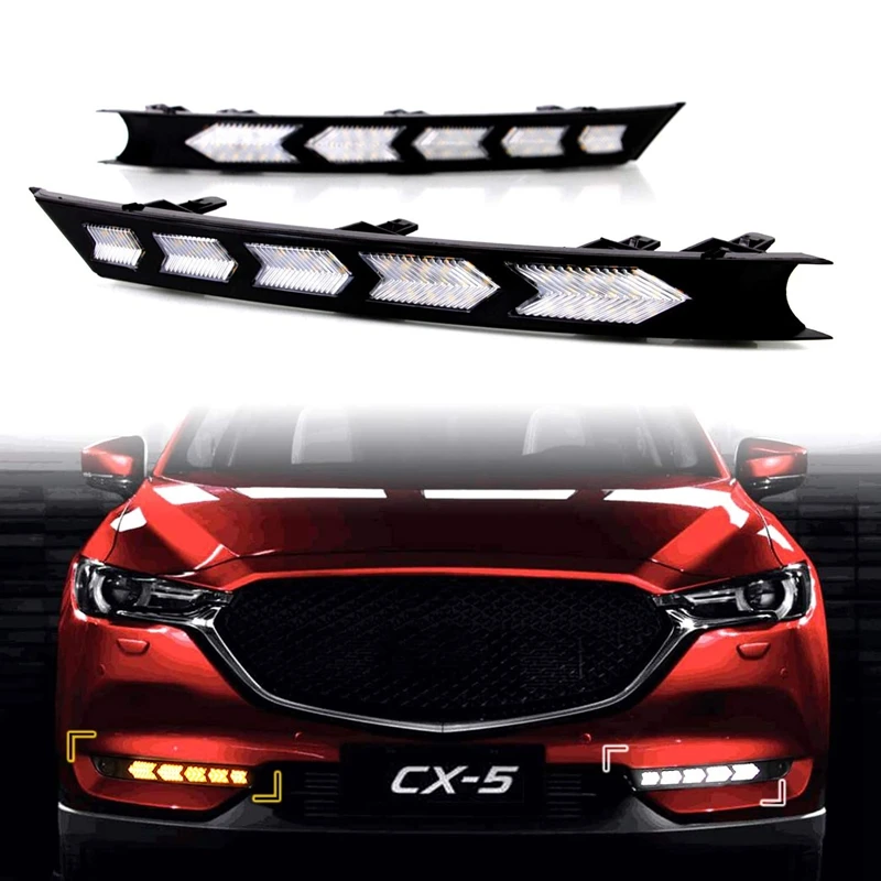

White/Amber Dynamic LED Daytime Running Lights, for Mazda CX-5 CX5 2017 2018 2019 2020 2021 Turn Signal Lamp Fog Lights