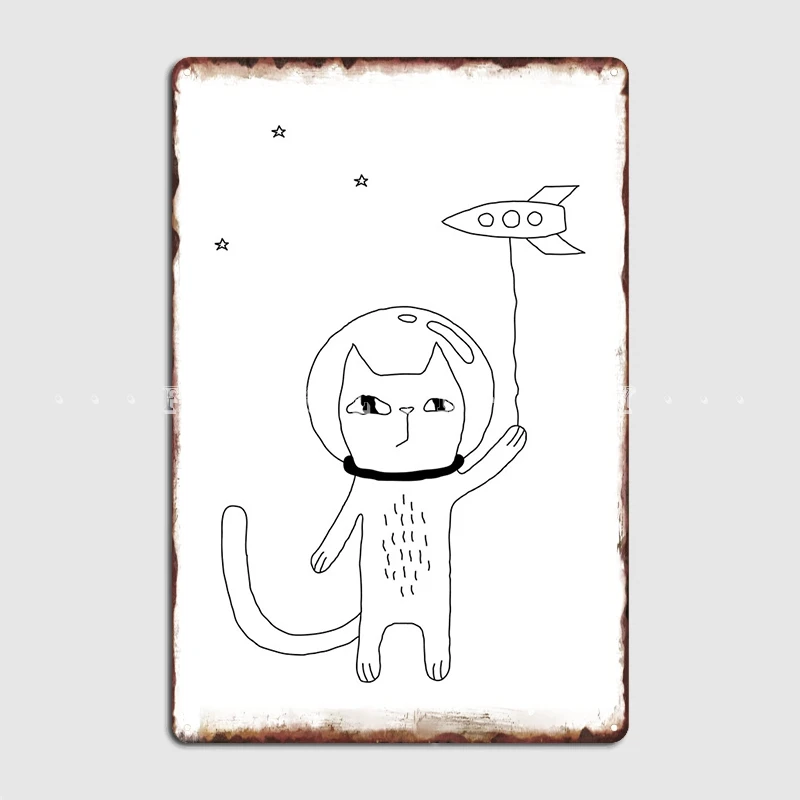 

Space Cat Metal Sign Wall Cave Mural Vintage Wall Decor Tin Sign Poster