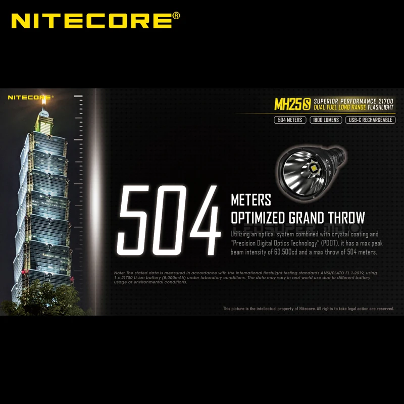 Высокая производительность Тактический NITECORE MH25S 1800 люмен USB C Перезаряжаемые