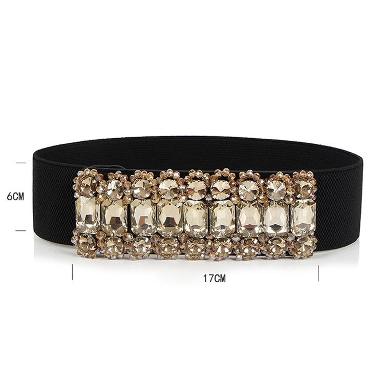 Kasure роскошный широкий пояс с большими кристаллами высокий эластичный камербанд