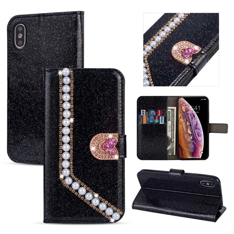 Рождественский подарок Блестящий перламутровый PU Флип кожаный чехол-кошелек