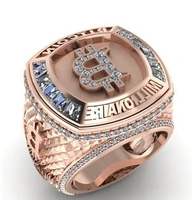 hip hop style golden bitcoin commemorative gift rings for women men rose gold crystal wedding ring anniversary party jewelry