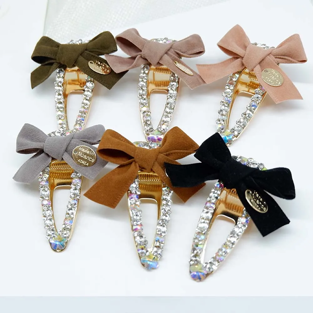 

Fashion Bowknot Barrettes Rhinestone Hair Clips Crystal Hair Clip Hairpins for women girls Alloy Snap Hair Styling Accessories
