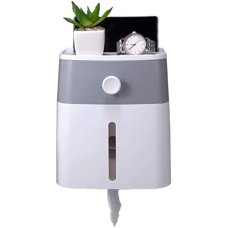 

Adhesive Toilet Paper Roll Holder With Storage Drawer Bathroom Tissue Box Wall Organizer Shower Facial Tissue Holder