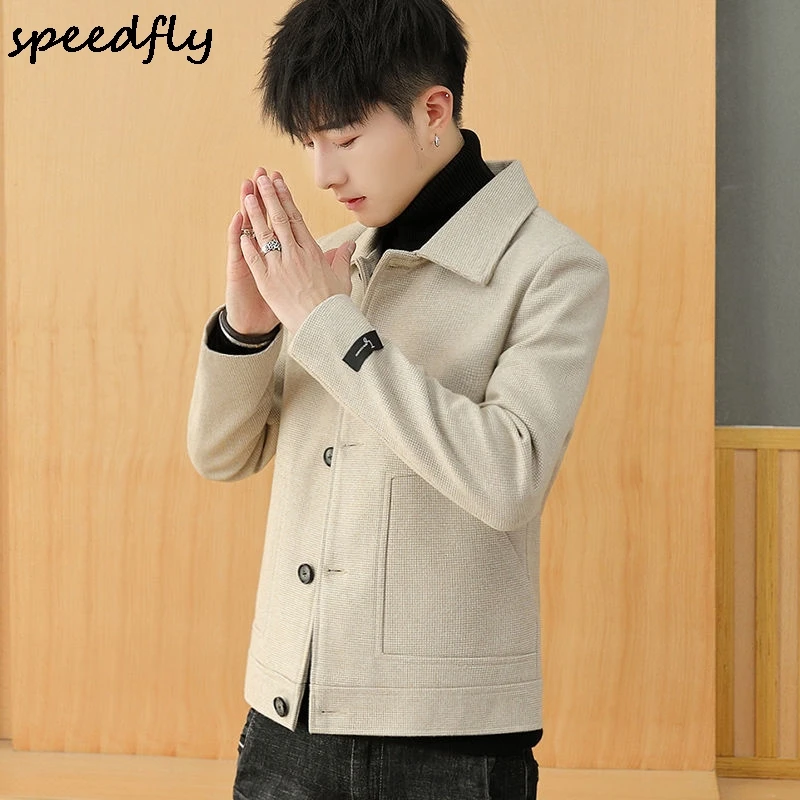 

Autumn Winter Short Woolen Coat Merino Wool Men Korean Mink Imitation Jacket Trendy Heavy Clothes Mens Overcoat Heren Jas