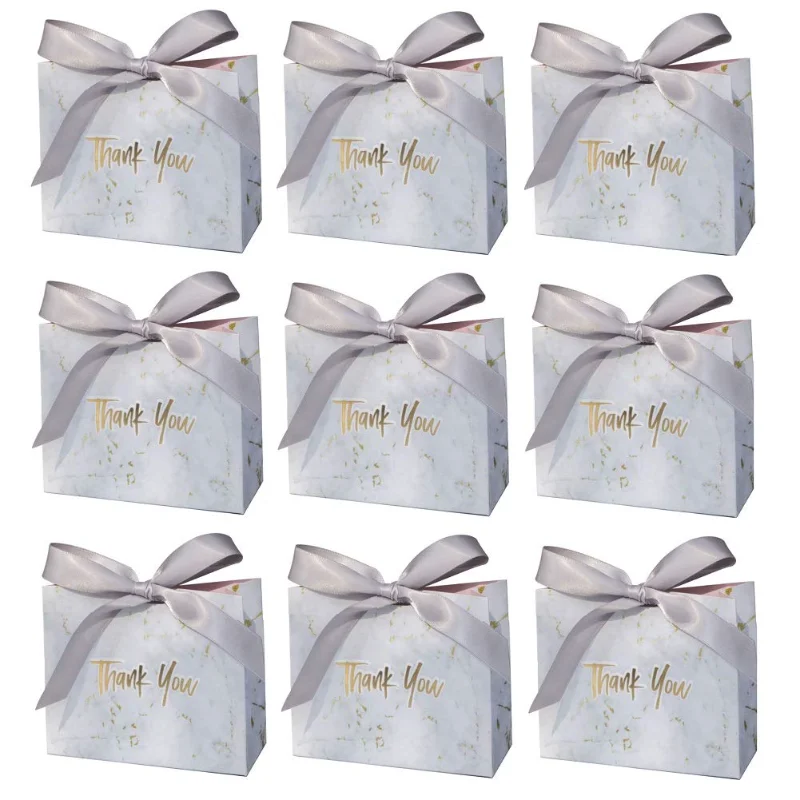 

10pcs Thank You Bags Gift Grey Marble Packaging Bags Business Baby Shower Candy Boxes Birthday Wedding Party Favors Paper Box