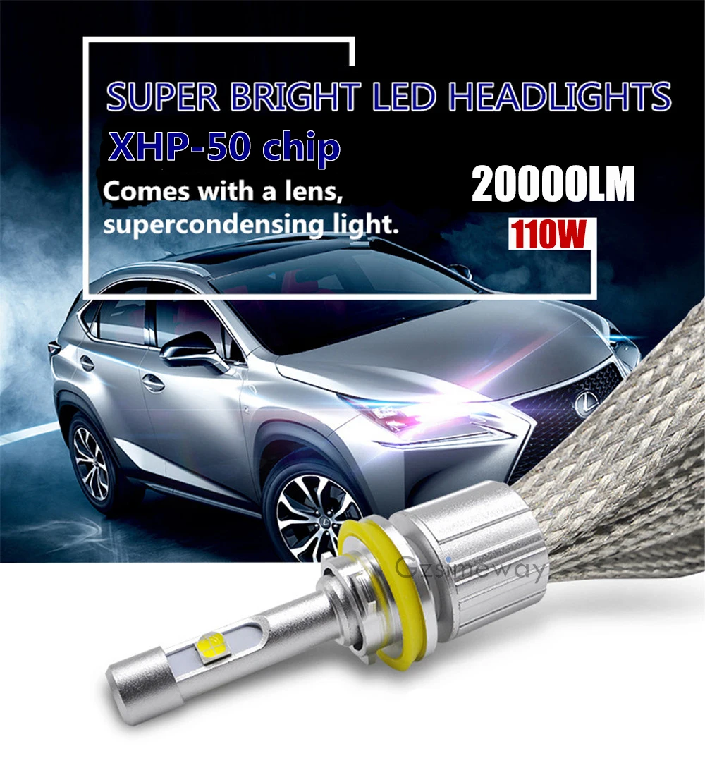 2PCS H11 LED Bulb H1 H3 H4 H7 HB3 9006 9012 H13 9004 D2S Car Headlight XHP50 Chip 20000LM 4300K 6000K Auto Fog Lamp Lights 12V | Автомобили