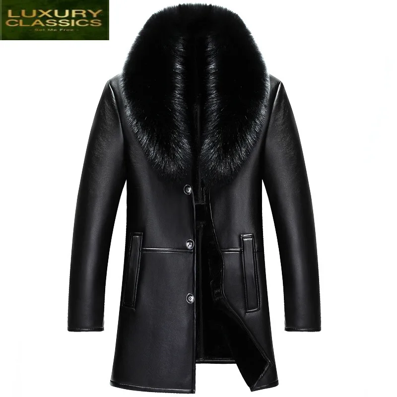 

Leather Fox Fur Collar Jacket Men Clothing Wool Liner Tops Winter Men's Sheepskin Coat Plus Size 4xl Chaqueta Hombre ZT5011