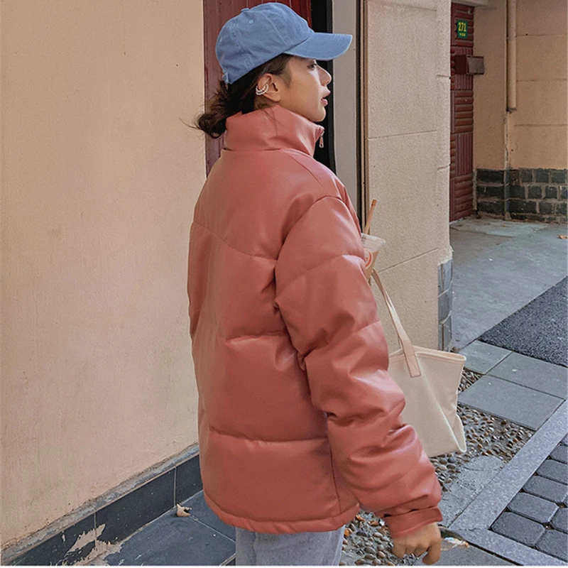 2021 New Winter Fashion Jacket Pu Leather Padded Jacket Long-sleeved Women Loose Cotton Jacket To Keep Warm Women Street Fashion