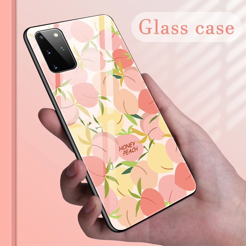 

Cute Fruit Glass Phone Case For Samsung Galaxy S20 Ultra S10 E 5G S9 S8 Note 10 9 8 Plus Colorful Protection Cover