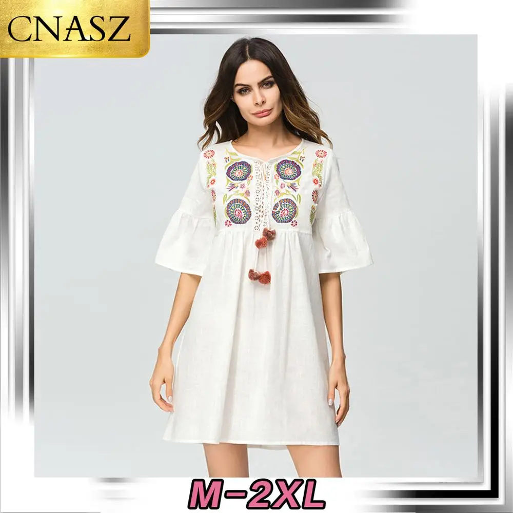 Dubai Turkey Embroidered Cotton And Linen Skirt Muslim Trumpet Sleeve Women's Clothing Islamic Morrocan Kimono Arab Middle East |